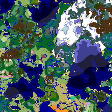 Predicted biome map of Java 26.3 seed -8186002126814238434 around estimated spawn