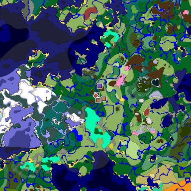 Predicted biome map of Java 26.3 seed -6956076737950241779 around estimated spawn