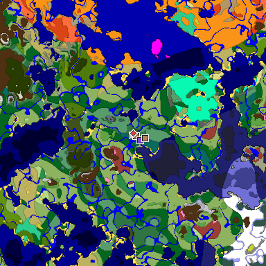 Predicted biome map of Java 26.3 seed 7405240620270056852 around estimated spawn
