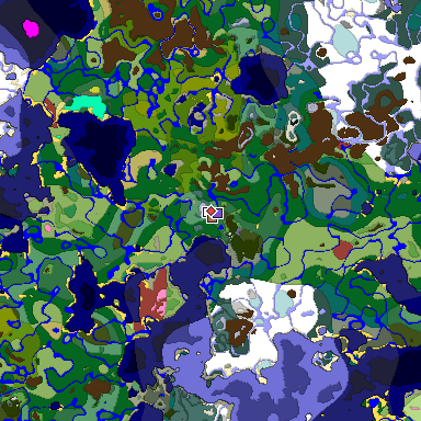 Predicted biome map of Java 26.3 seed 7097086058202674509 around estimated spawn