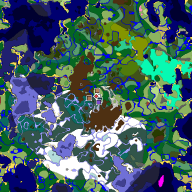 Predicted biome map of Java 26.3 seed 5330648375993405972 around estimated spawn