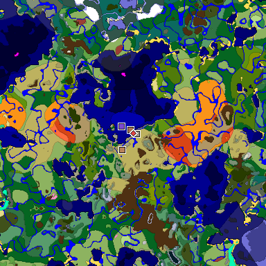 Predicted biome map of Java 26.3 seed 3608145785289721269 around estimated spawn