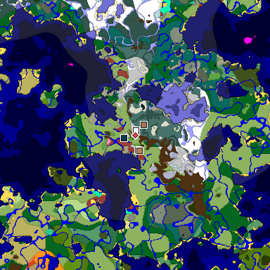 Predicted biome map of Java 26.3 seed 7519764675578926965 around estimated spawn