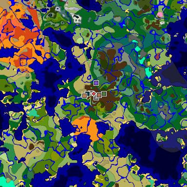 Predicted biome map of Java 26.3 seed 8181703833460266685 around estimated spawn