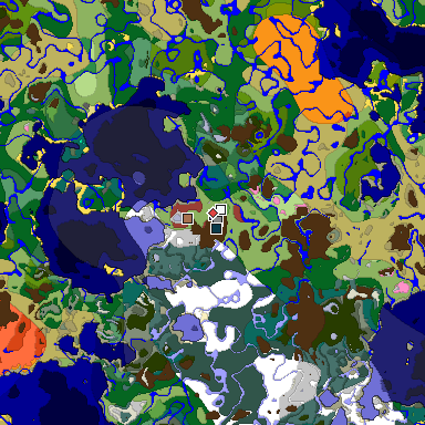 Predicted biome map of Java 26.3 seed 6025083585051764820 around estimated spawn