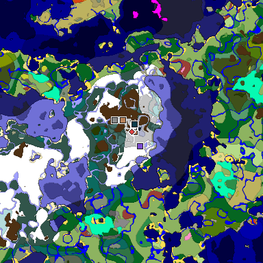 Predicted biome map of Java 26.3 seed -4180292768548290531 around estimated spawn