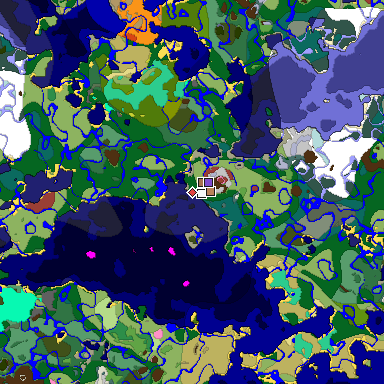 Predicted biome map of Java 26.3 seed -4311116334625195369 around estimated spawn