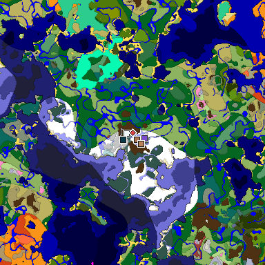 Predicted biome map of Java 26.3 seed 6128124875571946281 around estimated spawn