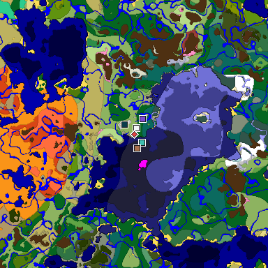 Predicted biome map of Java 26.3 seed -2918423458267102653 around estimated spawn