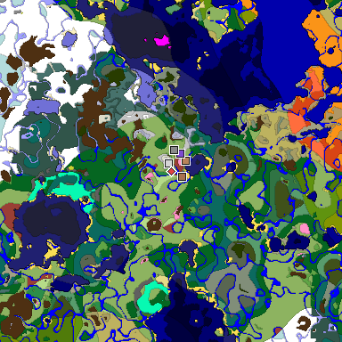 Predicted biome map of Java 26.3 seed 4395790726967471528 around estimated spawn