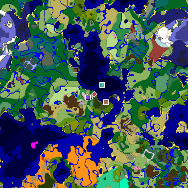 Predicted biome map of Java 26.3 seed 2147092277318975236 around estimated spawn