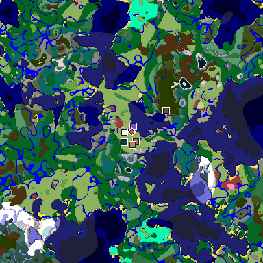 Predicted biome map of Java 26.3 seed 3977746445851864288 around estimated spawn