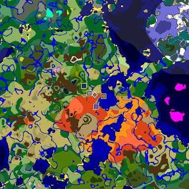 Predicted biome map of Java 26.3 seed 7434260674086995254 around estimated spawn