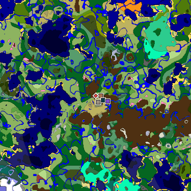 Predicted biome map of Java 26.3 seed -3708783680744355486 around estimated spawn