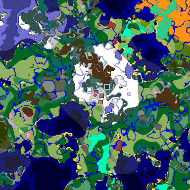 Predicted biome map of Java 26.3 seed 5518425035852530068 around estimated spawn