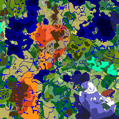 Predicted biome map of Java 26.3 seed -7220908251822768856 around estimated spawn