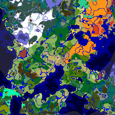 Predicted biome map of Java 26.3 seed -6293090306635548856 around estimated spawn