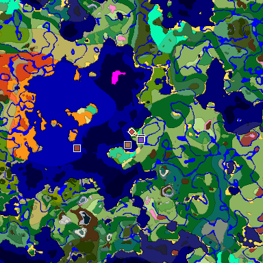 Predicted biome map of Java 26.3 seed 8452809670626412228 around estimated spawn