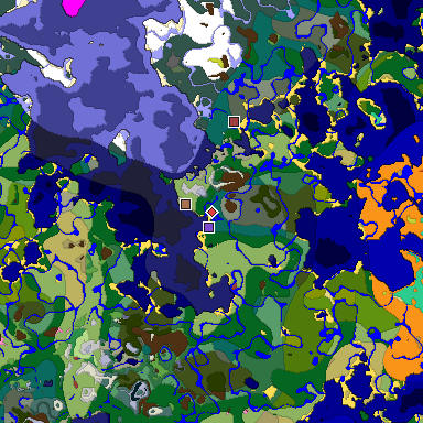 Predicted biome map of Java 26.3 seed -5258569109847358247 around estimated spawn