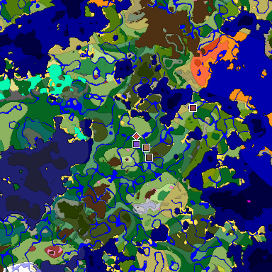 Predicted biome map of Java 26.3 seed 3153850304785336025 around estimated spawn