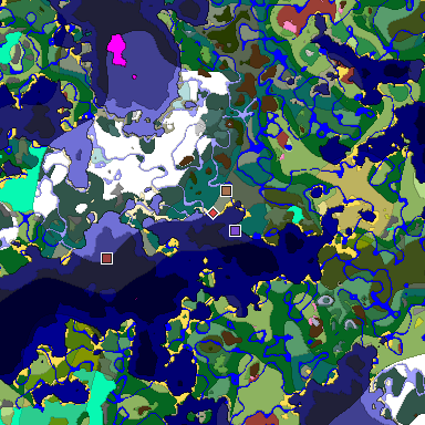Predicted biome map of Java 26.3 seed -6208446958406806099 around estimated spawn