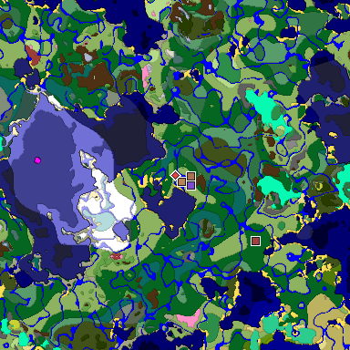 Predicted biome map of Java 26.3 seed -6454246908405235650 around estimated spawn