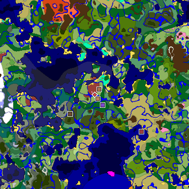Predicted biome map of Java 26.3 seed 4686476570818600074 around estimated spawn