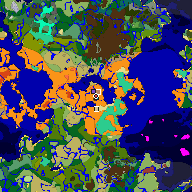 Predicted biome map of Java 26.3 seed -7862791091282866736 around estimated spawn