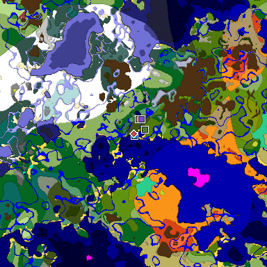 Predicted biome map of Java 26.3 seed 7513586453454653145 around estimated spawn