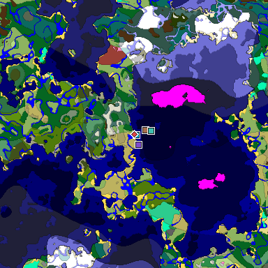 Predicted biome map of Java 26.3 seed 4220605704343402402 around estimated spawn