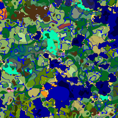 Predicted biome map of Java 26.3 seed -344299286509099385 around estimated spawn