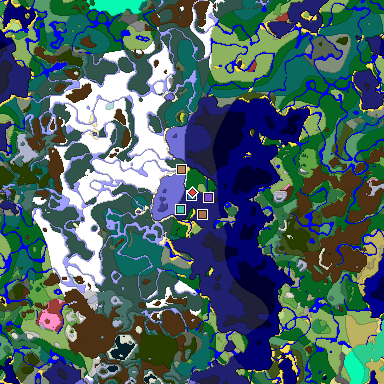 Predicted biome map of Java 26.3 seed -1645276655320815495 around estimated spawn