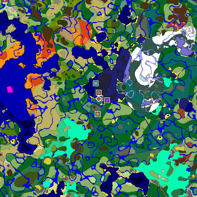 Predicted biome map of Java 26.3 seed -1084941857167628412 around estimated spawn