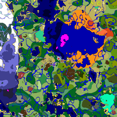 Predicted biome map of Java 26.3 seed 543684219280868889 around estimated spawn
