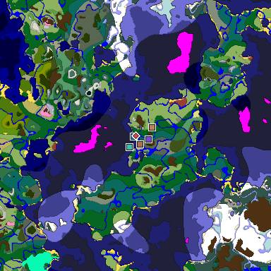 Predicted biome map of Java 26.3 seed 6409909414607011848 around estimated spawn