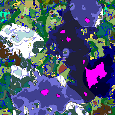 Predicted biome map of Java 26.3 seed 4391833567925017855 around estimated spawn