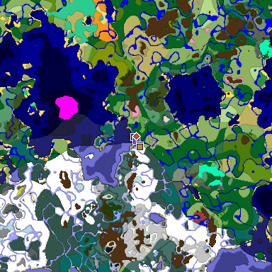 Predicted biome map of Java 26.3 seed -7755196953090668757 around estimated spawn