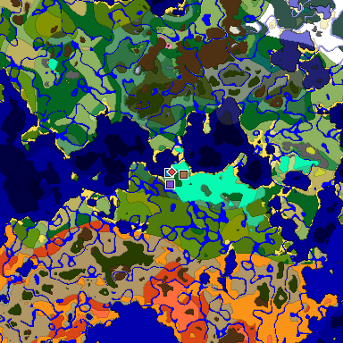 Predicted biome map of Java 26.3 seed -8958376750587634978 around estimated spawn