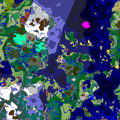 Predicted biome map of Java 26.3 seed 140390323262334533 around estimated spawn