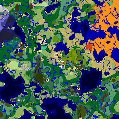 Predicted biome map of Java 26.3 seed -7874698702256144441 around estimated spawn
