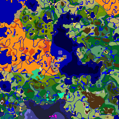 Predicted biome map of Java 26.3 seed 7355740210387880206 around estimated spawn