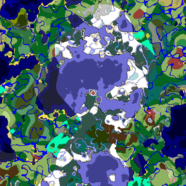 Predicted biome map of Java 26.3 seed -2651230509271012493 around estimated spawn