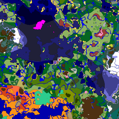 Predicted biome map of Java 26.3 seed 6187901833649757048 around estimated spawn