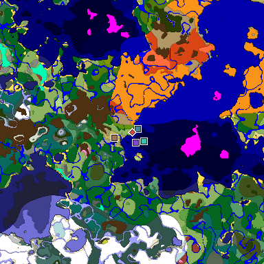 Predicted biome map of Java 26.3 seed -5542053757715424125 around estimated spawn