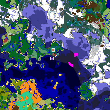 Predicted biome map of Java 26.3 seed -391984179774571765 around estimated spawn