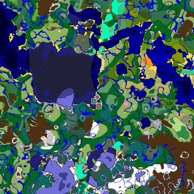 Predicted biome map of Java 26.3 seed -7090594707177886080 around estimated spawn