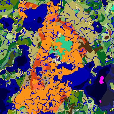 Predicted biome map of Java 26.3 seed 5801817563785041278 around estimated spawn