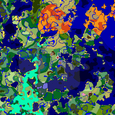 Predicted biome map of Java 26.3 seed -7229578723268405819 around estimated spawn