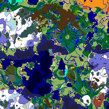 Predicted biome map of Java 26.3 seed 4273476161935244822 around estimated spawn