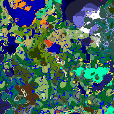 Predicted biome map of Java 26.3 seed 6487550233459220631 around estimated spawn